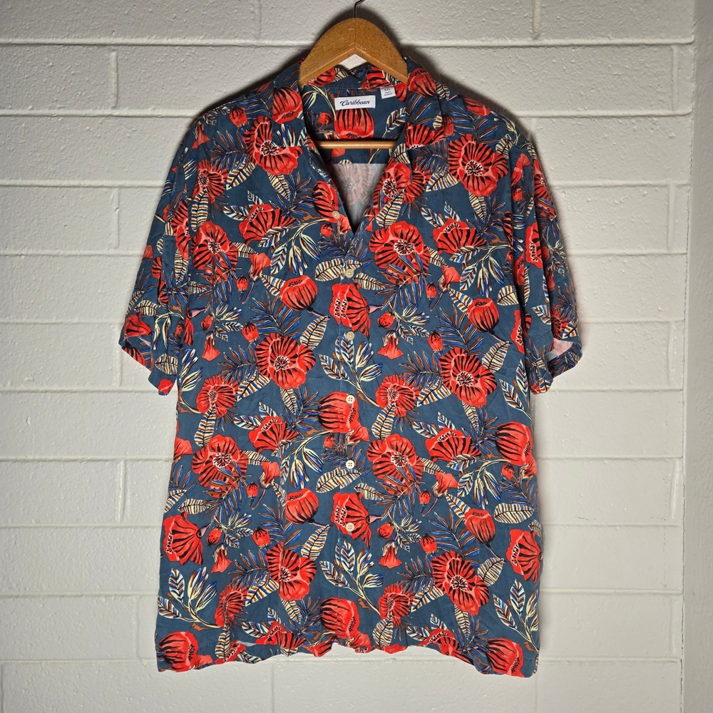 Vtg Caribbean 100% Lyocell Cabana Shirt XXL Mens Floral Tropical Camp Resort